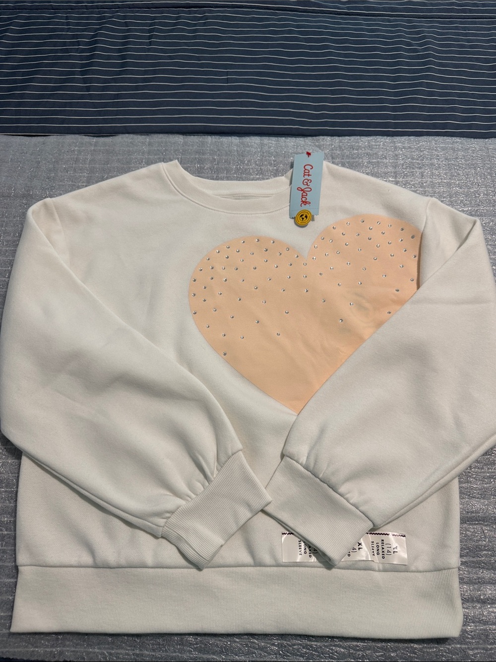 Cat & Jack Cream Sweatshirt with Peach Heart Stud Detail